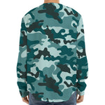 Forest Green Camouflage Print Long Sleeve Baseball Jersey