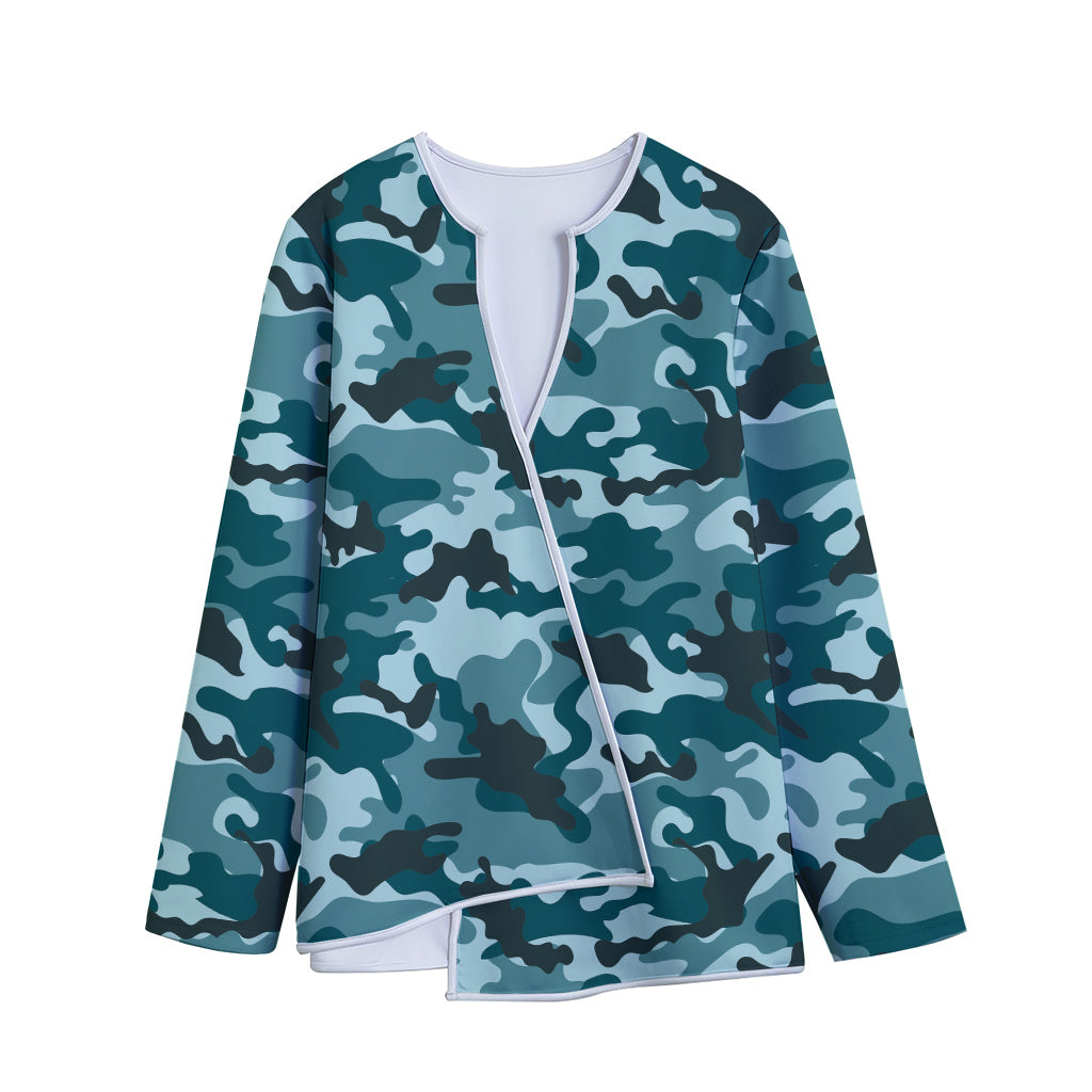 Forest Green Camouflage Print Long Sleeve Short Coat