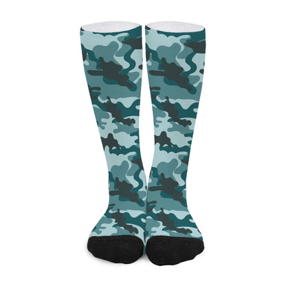 Forest Green Camouflage Print Long Socks