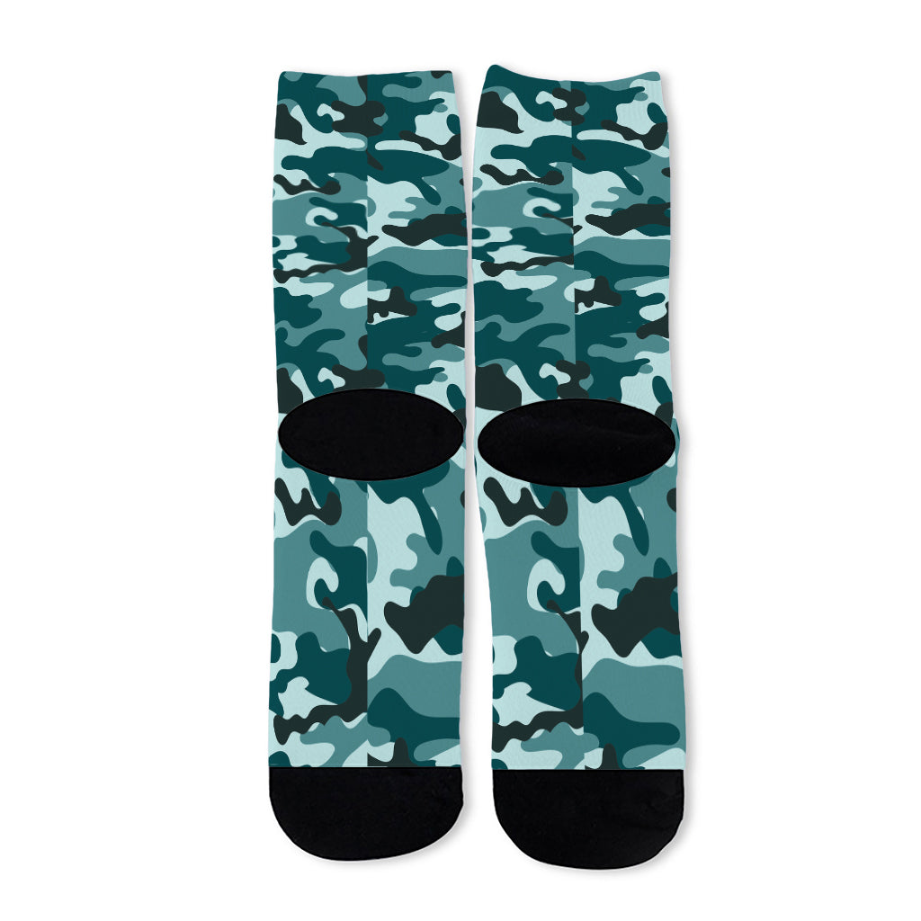 Forest Green Camouflage Print Long Socks