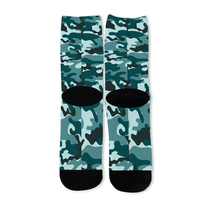 Forest Green Camouflage Print Long Socks