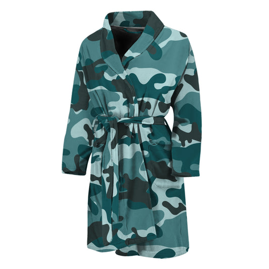 Forest Green Camouflage Print Men's Bathrobe