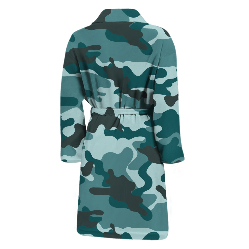 Forest Green Camouflage Print Men's Bathrobe