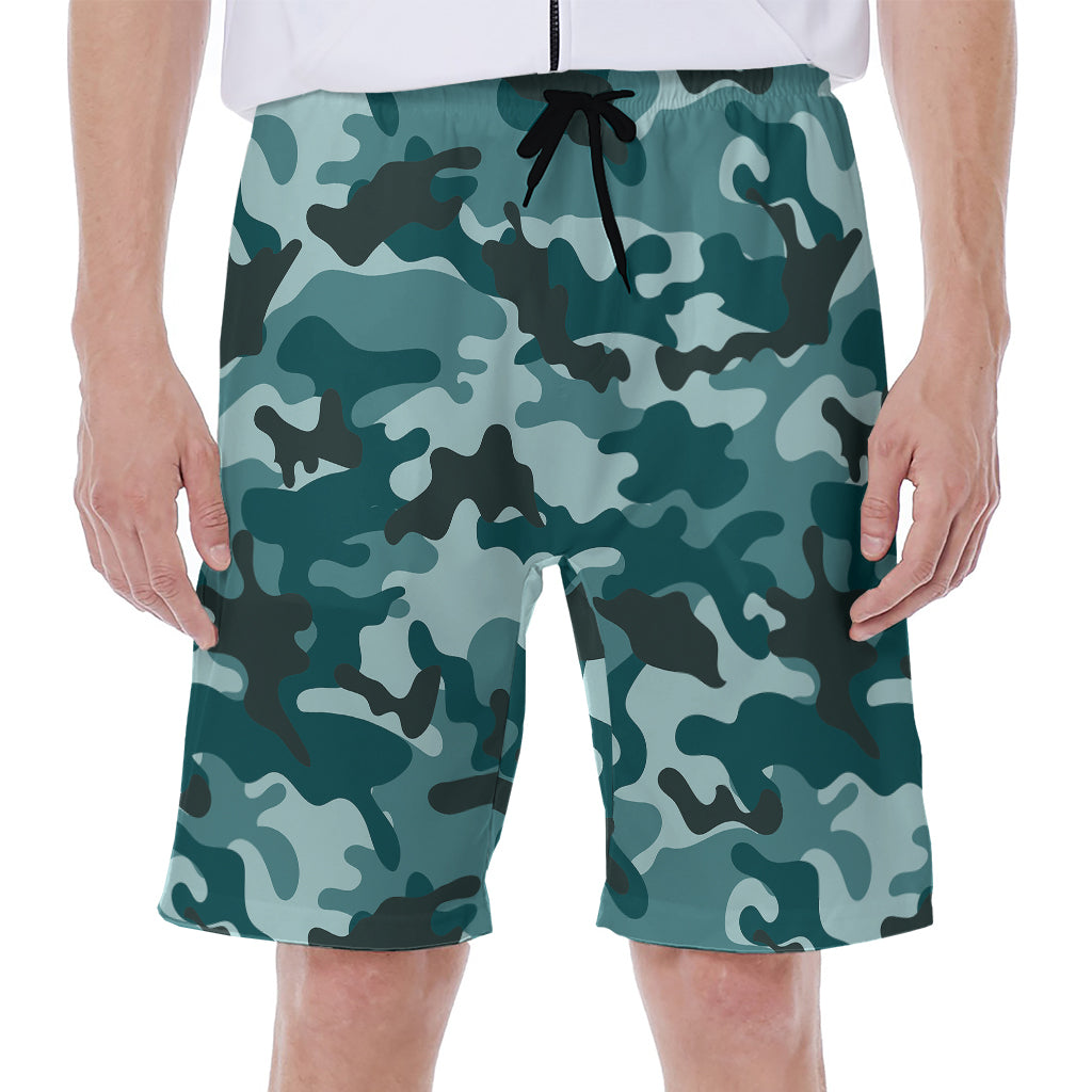 Forest Green Camouflage Print Men's Beach Shorts