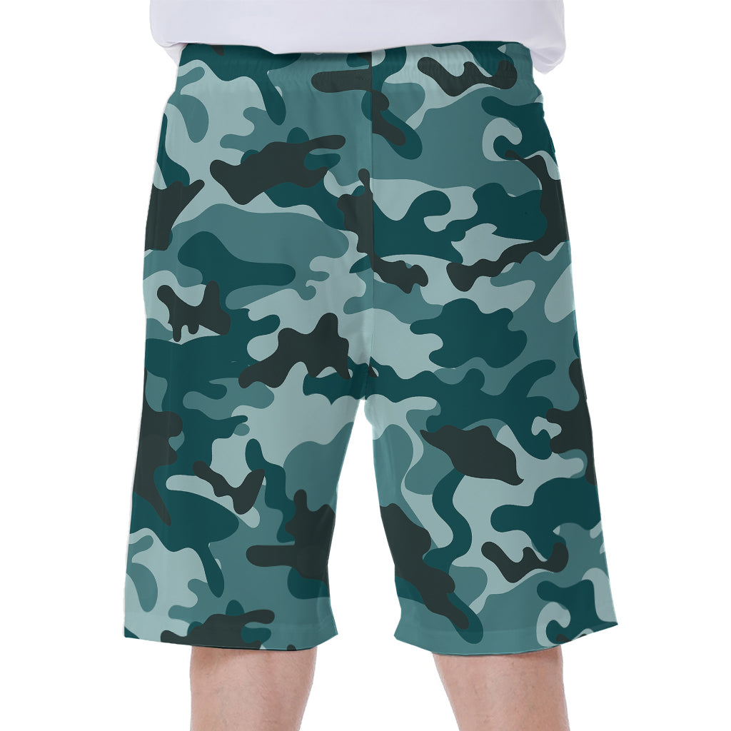 Forest Green Camouflage Print Men's Beach Shorts