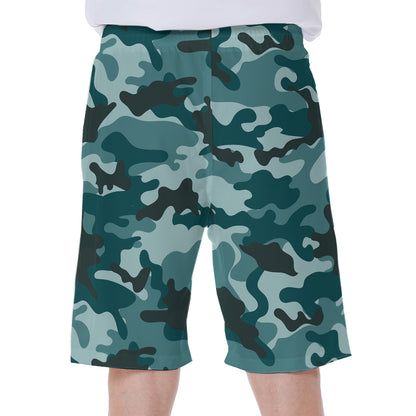 Forest Green Camouflage Print Men's Beach Shorts