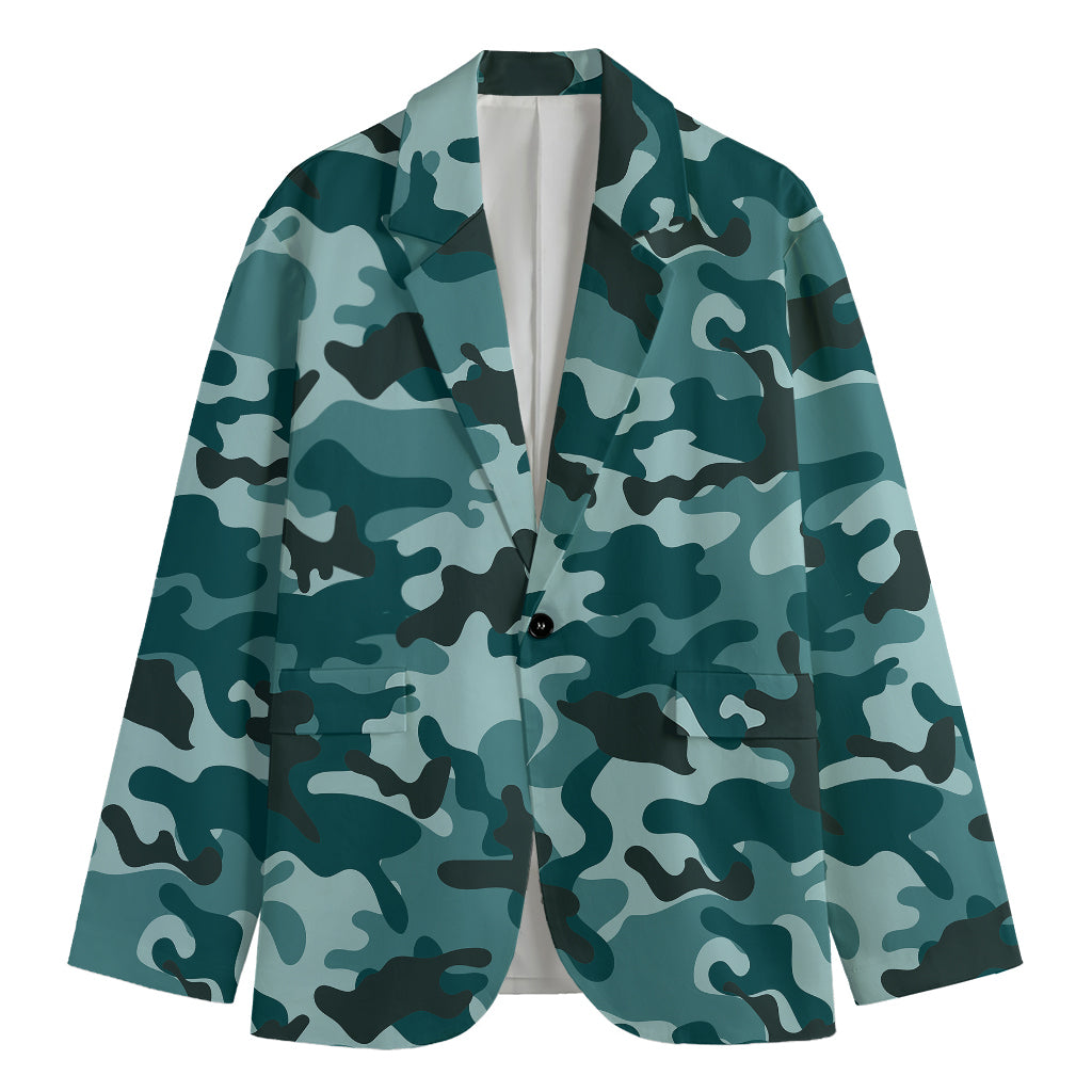 Forest Green Camouflage Print Men's Blazer