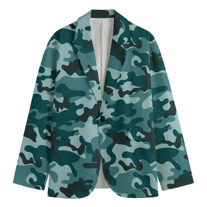 Forest Green Camouflage Print Men's Blazer