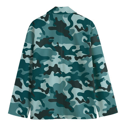 Forest Green Camouflage Print Men's Blazer