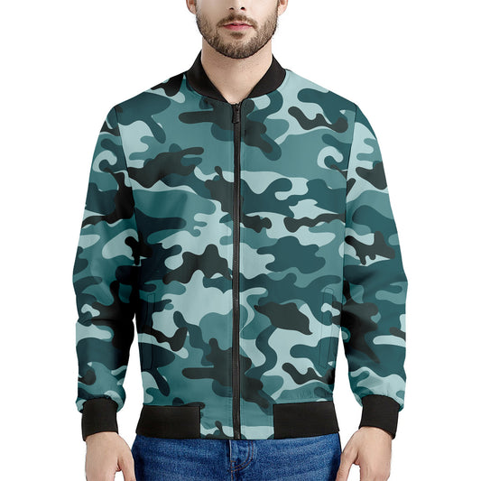 Forest Green Camouflage Print Men's Bomber Jacket