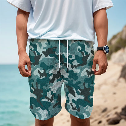 Forest Green Camouflage Print Men's Cargo Shorts