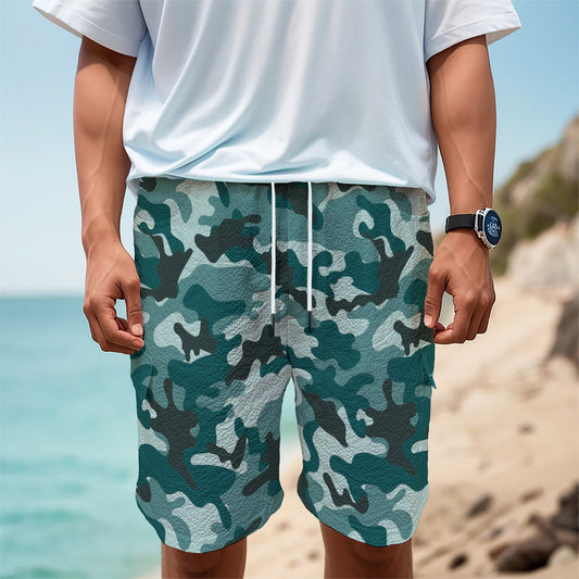 Forest Green Camouflage Print Men's Cargo Shorts