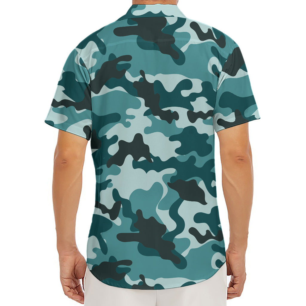 Forest Green Camouflage Print Men's Deep V-Neck Shirt