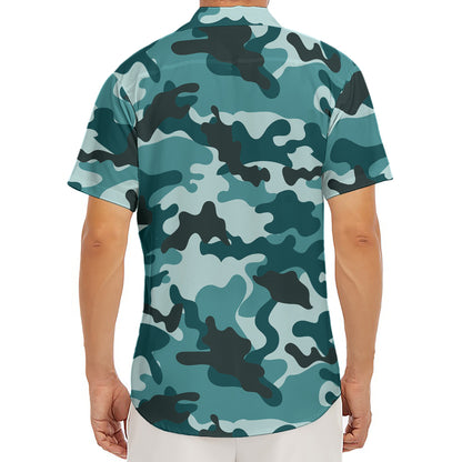 Forest Green Camouflage Print Men's Deep V-Neck Shirt