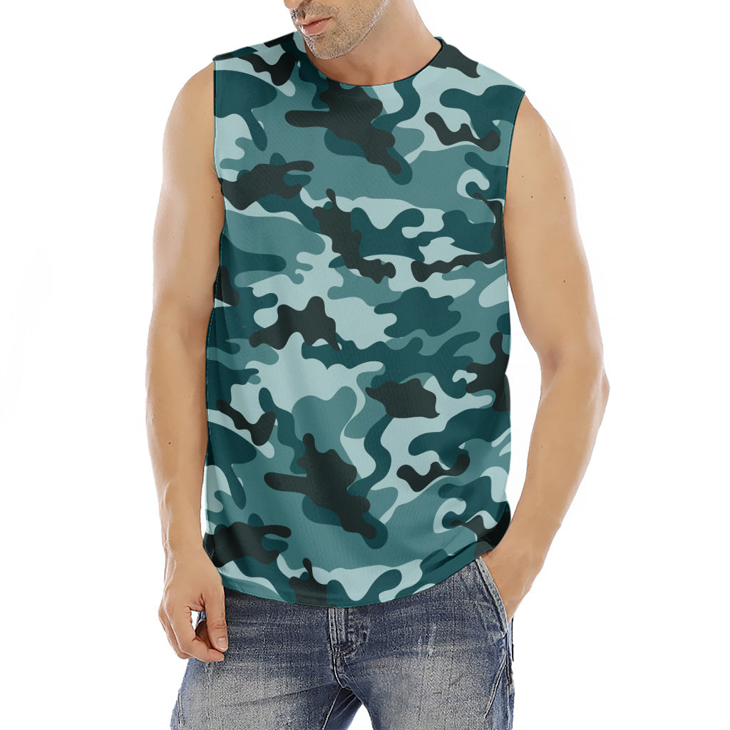 Forest Green Camouflage Print Men's Fitness Tank Top