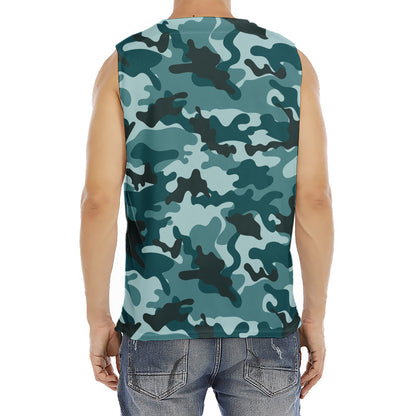 Forest Green Camouflage Print Men's Fitness Tank Top