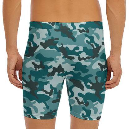 Forest Green Camouflage Print Men's Long Boxer Briefs