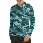 Forest Green Camouflage Print Men's Long Sleeve Rash Guard