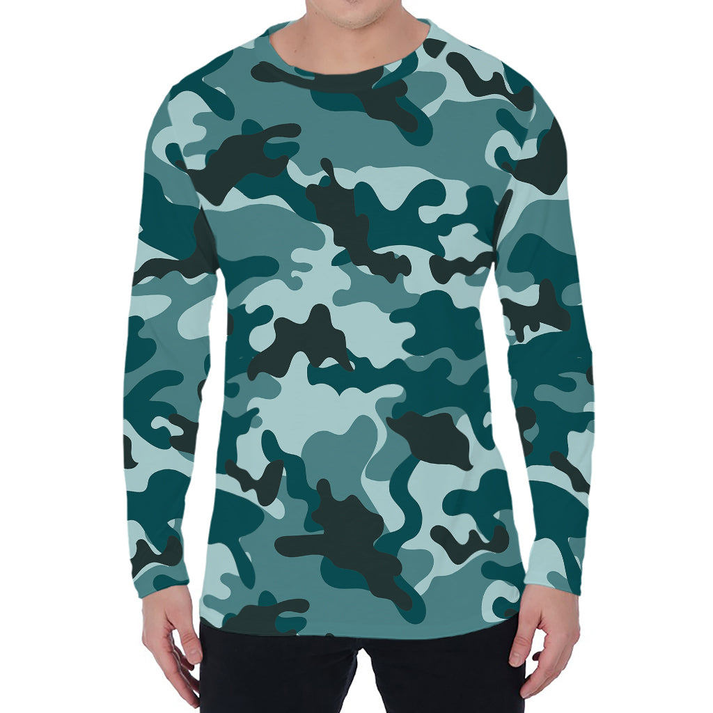 Forest Green Camouflage Print Men's Long Sleeve T-Shirt