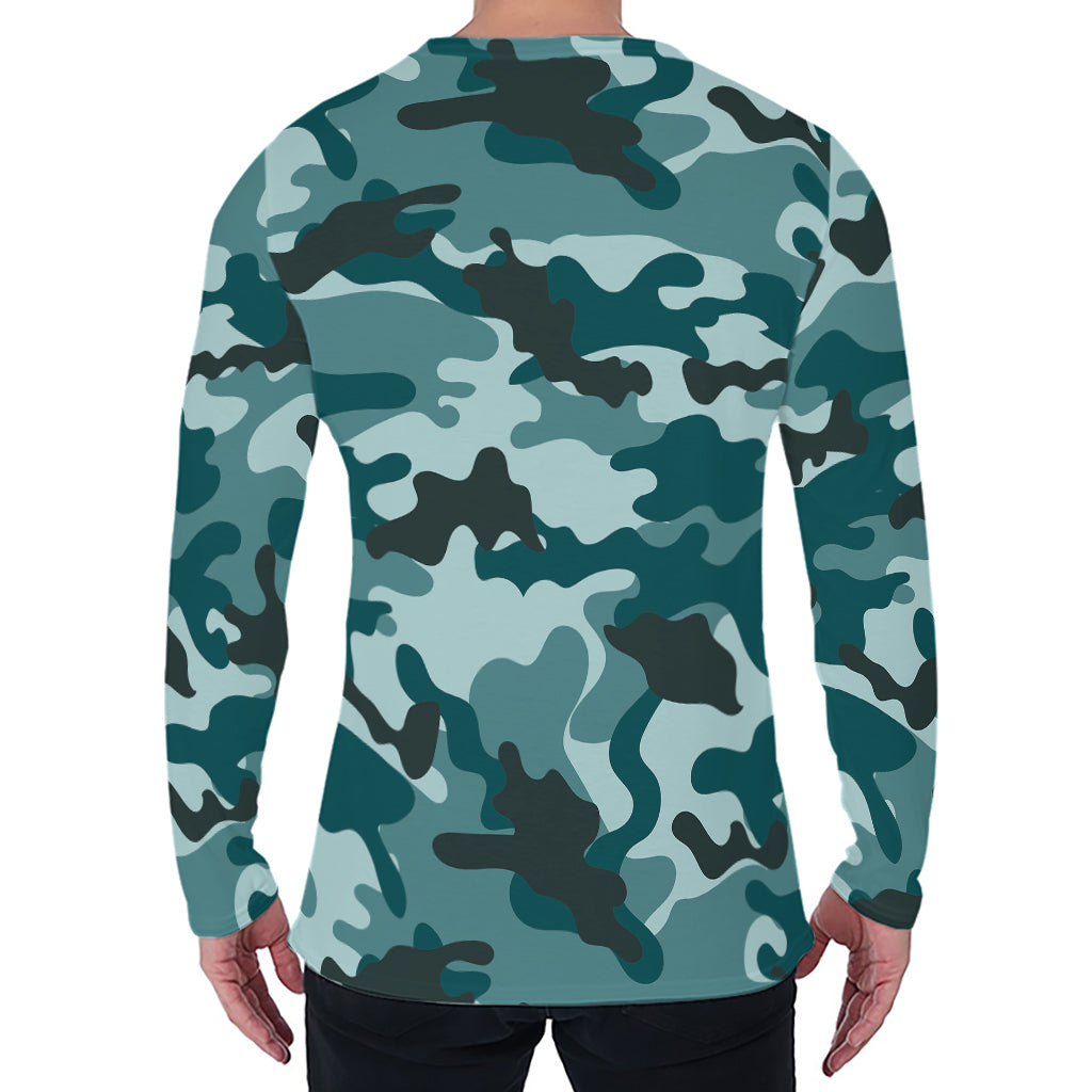 Forest Green Camouflage Print Men's Long Sleeve T-Shirt
