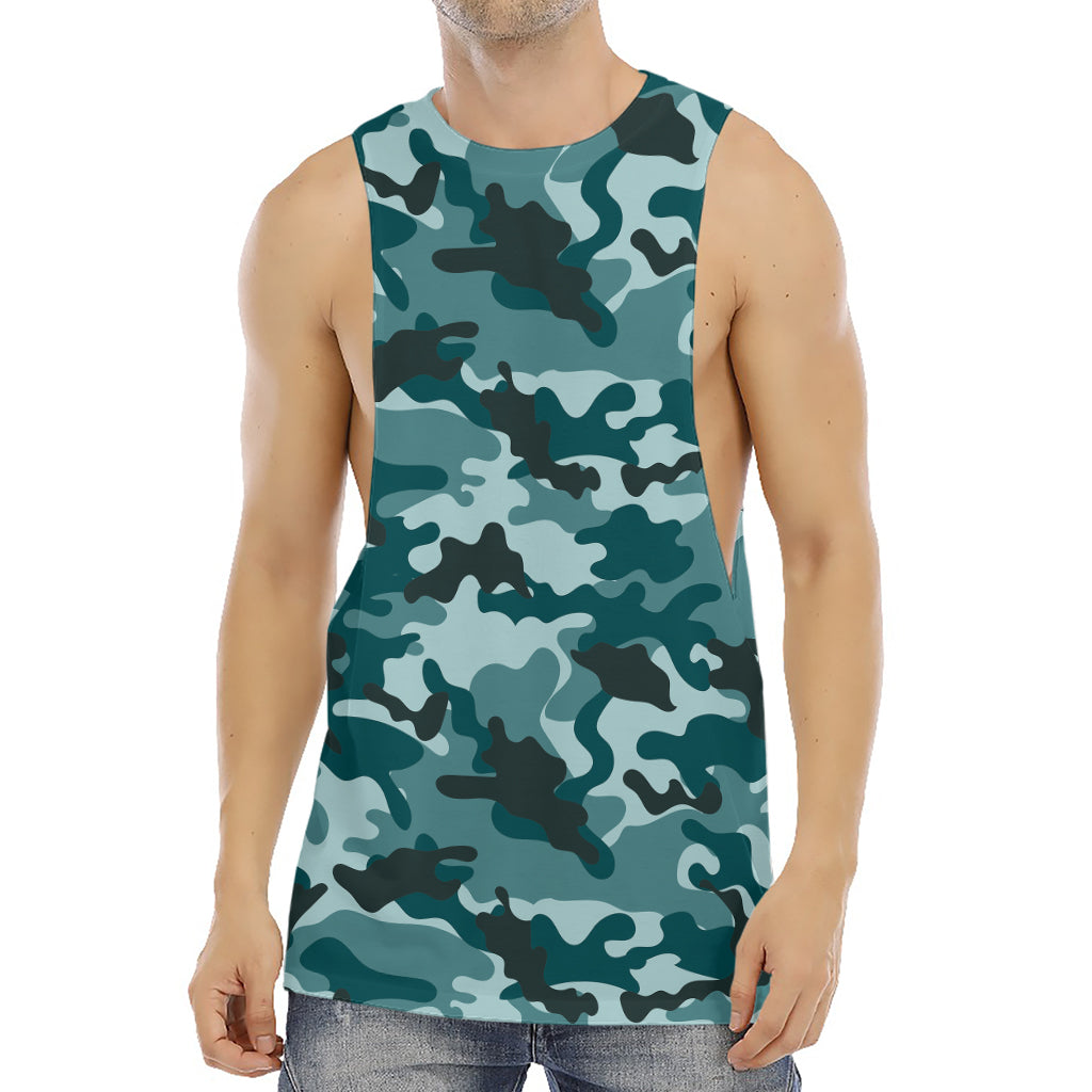 Forest Green Camouflage Print Men's Muscle Tank Top