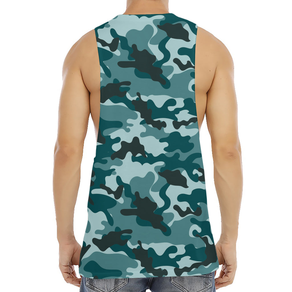 Forest Green Camouflage Print Men's Muscle Tank Top
