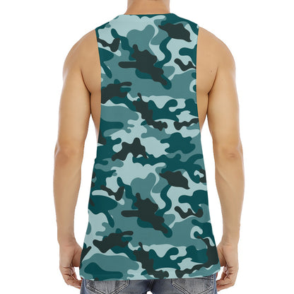 Forest Green Camouflage Print Men's Muscle Tank Top