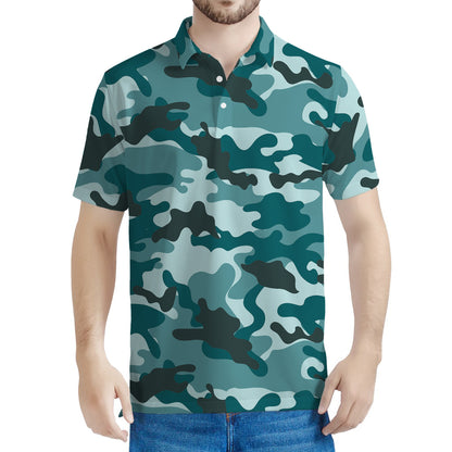 Forest Green Camouflage Print Men's Polo Shirt
