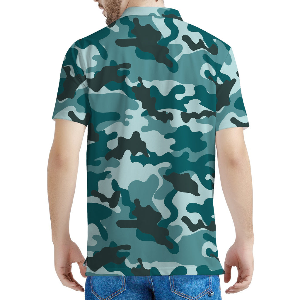 Forest Green Camouflage Print Men's Polo Shirt