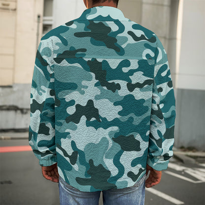 Forest Green Camouflage Print Men's Shirt Jacket