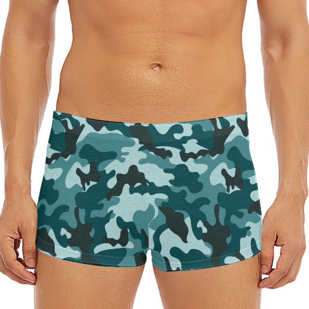 Forest Green Camouflage Print Men's Short Boxer Briefs