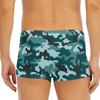 Forest Green Camouflage Print Men's Short Boxer Briefs