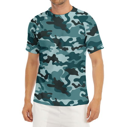 Forest Green Camouflage Print Men's Short Sleeve Rash Guard