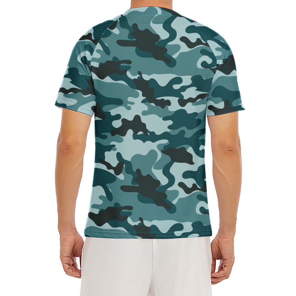 Forest Green Camouflage Print Men's Short Sleeve Rash Guard