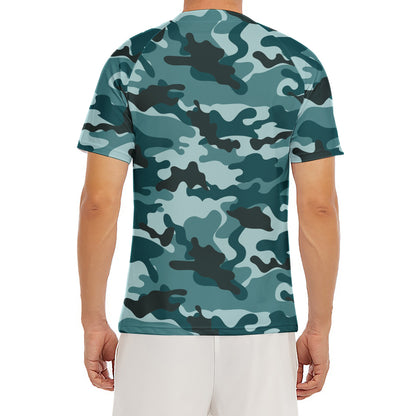 Forest Green Camouflage Print Men's Short Sleeve Rash Guard