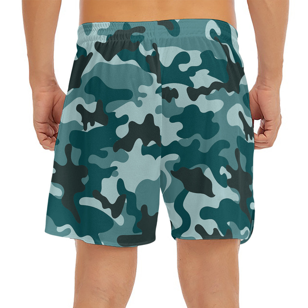 Forest Green Camouflage Print Men's Split Running Shorts