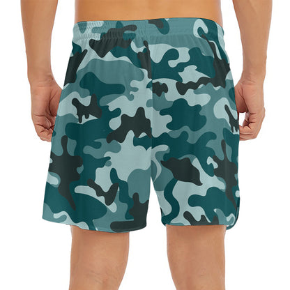 Forest Green Camouflage Print Men's Split Running Shorts