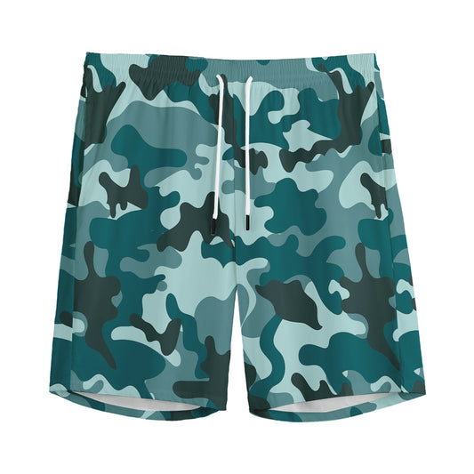 Forest Green Camouflage Print Men's Sports Shorts