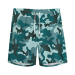 Forest Green Camouflage Print Men's Sports Shorts
