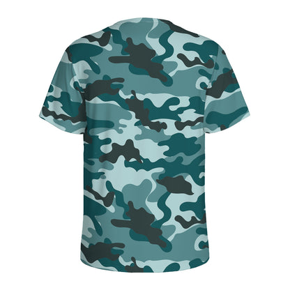 Forest Green Camouflage Print Men's Sports T-Shirt