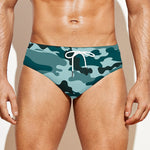 Forest Green Camouflage Print Men's Swim Briefs