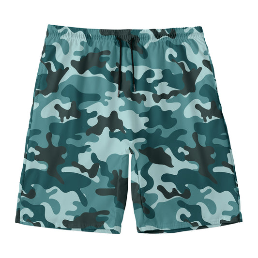 Forest Green Camouflage Print Men's Swim Trunks