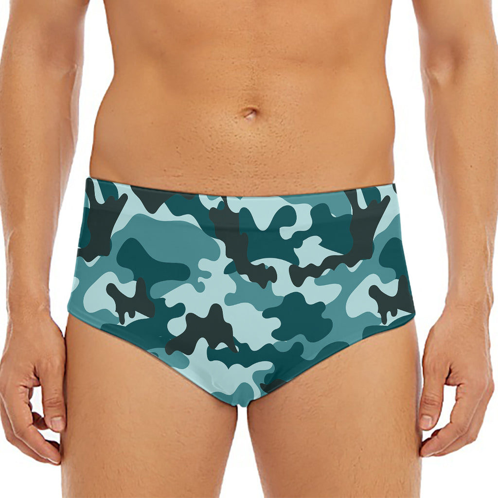 Forest Green Camouflage Print Men's Triangle Swim Briefs