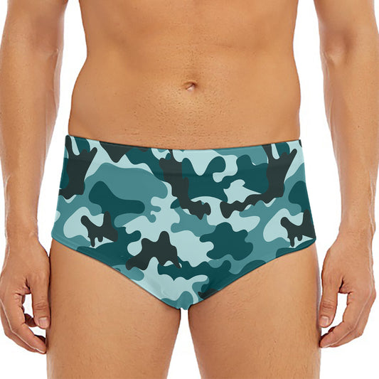 Forest Green Camouflage Print Men's Triangle Swim Briefs