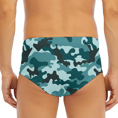 Forest Green Camouflage Print Men's Triangle Swim Briefs
