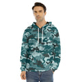 Forest Green Camouflage Print Men's Velvet Pullover Hoodie