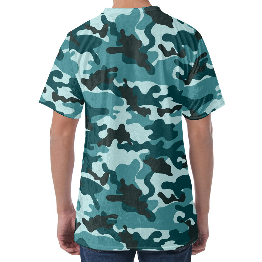 Forest Green Camouflage Print Men's Velvet T-Shirt