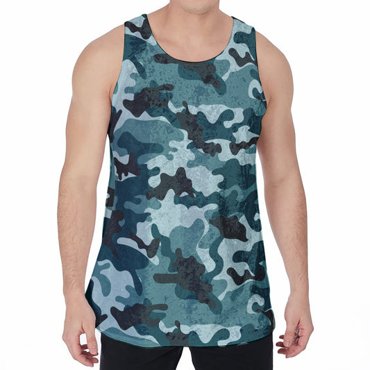 Forest Green Camouflage Print Men's Velvet Tank Top