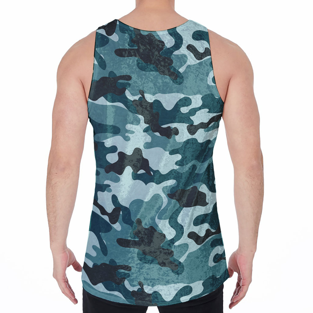 Forest Green Camouflage Print Men's Velvet Tank Top