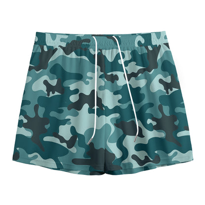 Forest Green Camouflage Print Mesh Shorts
